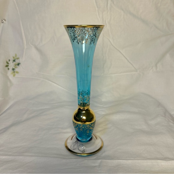 VR Vintage Crystal Other - 🔹 Vintage VR Crystal Vase Blue Clear Gold Rim 8” West Germany Label